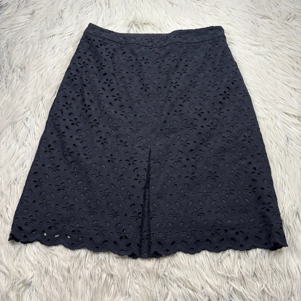 Talbots Women's‎ 12 Black Embroidered Eyelet Floral A-line Skirt Preppy Feminine